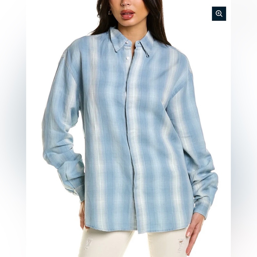 RTA Sierra Linen Blend Blue Plaid Oversized Shirt XXS Italian Fabric Luxury NWT